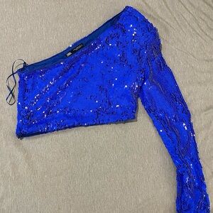Zara Women's Blue Sequin One-Shoulder Top
